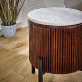 Opal Natural Marble and Mango Wood Side Table - Indian Hub