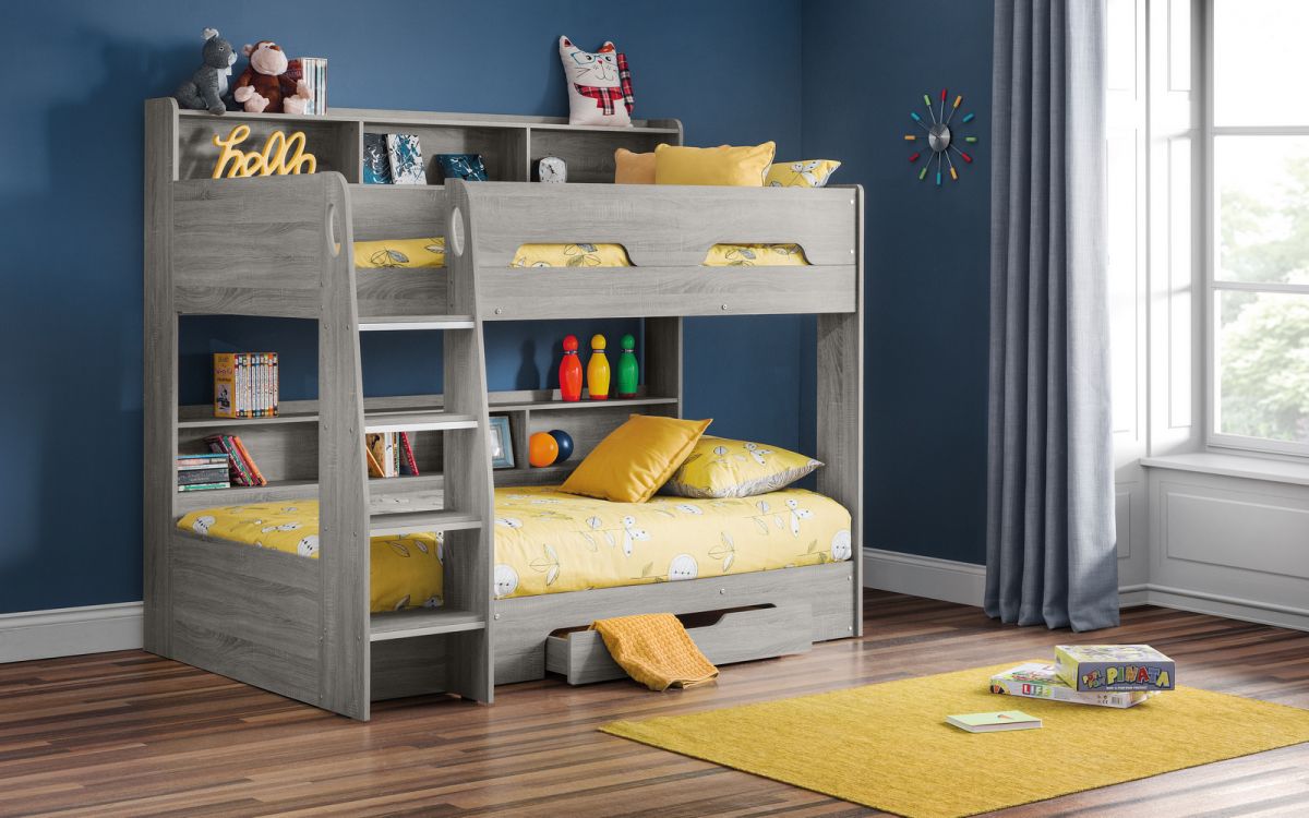 Orion Grey Oak Single Bunk Bed With Storage