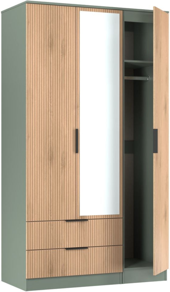 Java Tall Mirrored 2 Drawer 3 Door Triple Wardrobe