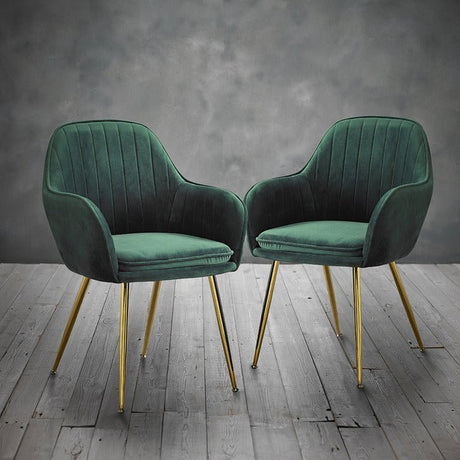 Pair of Lara Velvet Dining Chairs with Gold Legs - LPD