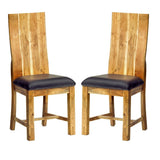 Pair of Metropolis Acacia and Faux Leather Dining Chairs - Indian Hub