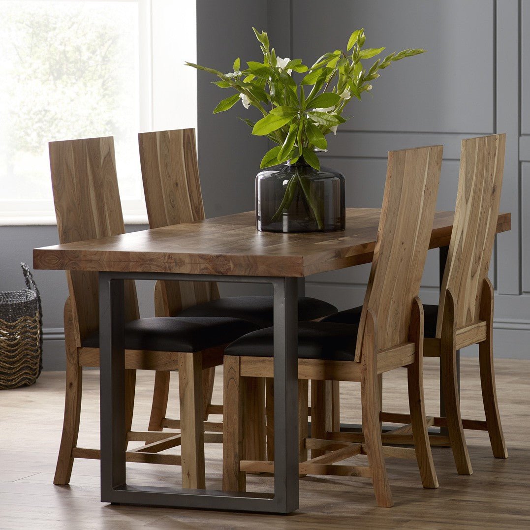 Pair of Metropolis Acacia and Faux Leather Dining Chairs - Indian Hub