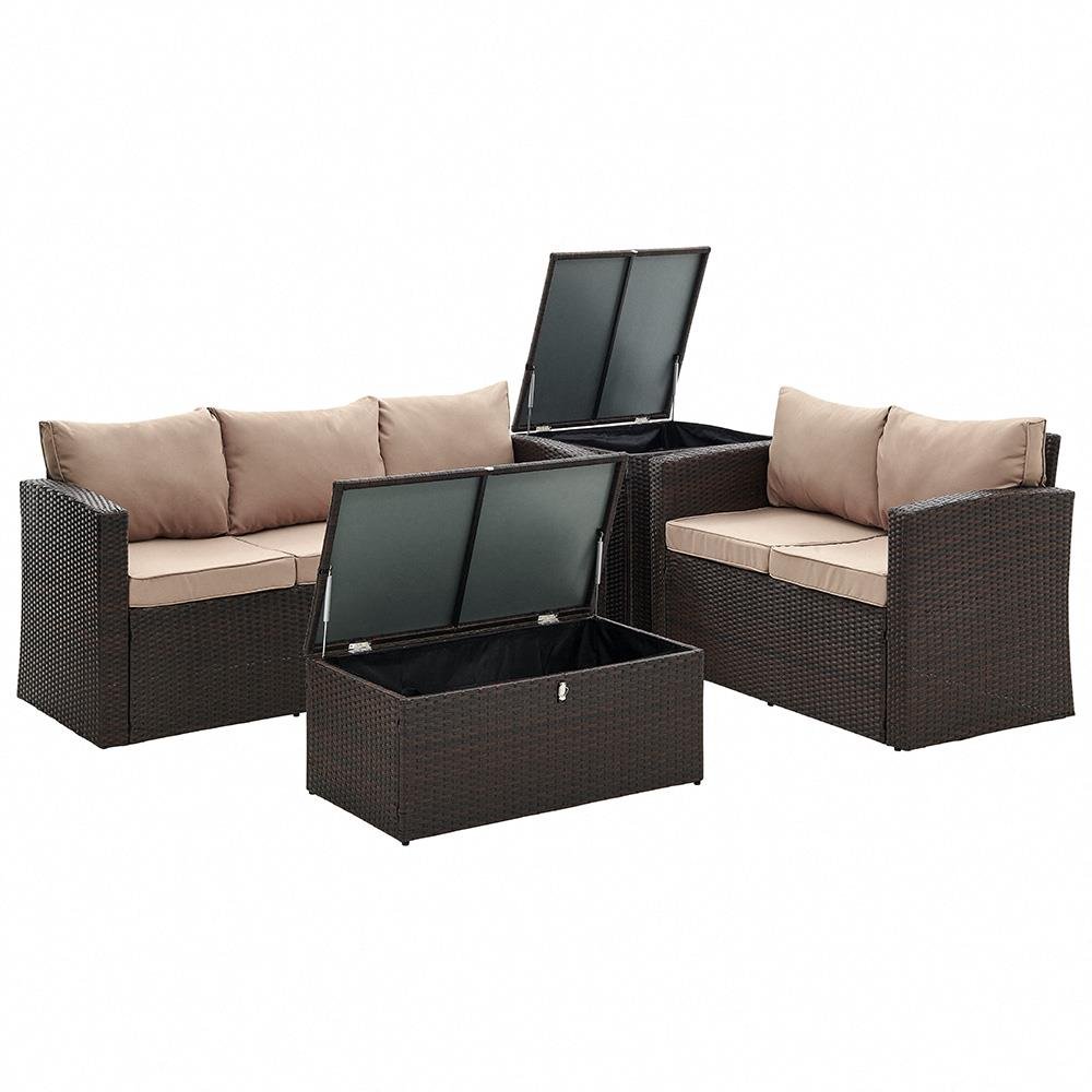 Paloma Rattan Garden Sofa and Ottoman Coffee Table Set - TGC