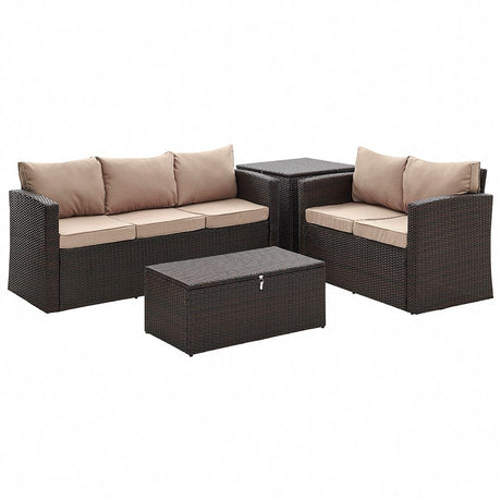 Paloma Rattan Garden Sofa and Ottoman Coffee Table Set - TGC