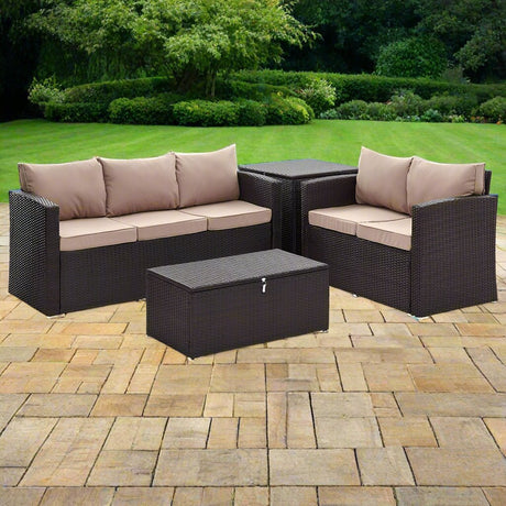 Paloma Rattan Garden Sofa and Ottoman Coffee Table Set - TGC