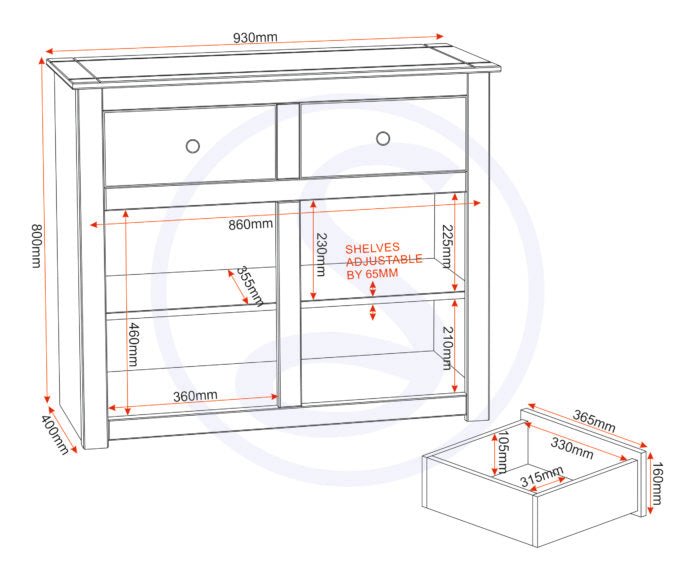 Panama 2 Door 2 Drawer Sideboard - Seconique