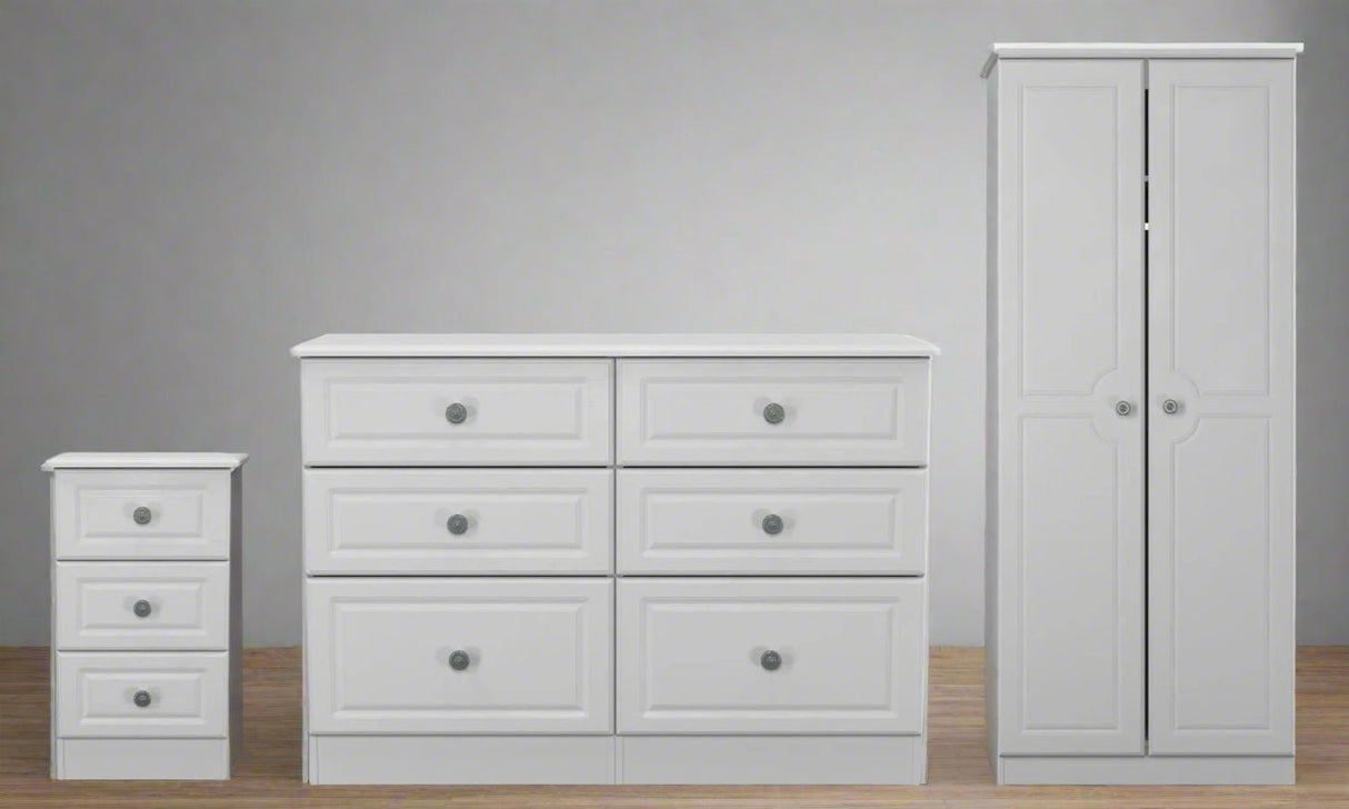 Pembroke Wardrobe, 3 Drawer Bedisde & 6 Drawer Chest - Welcome Furniture