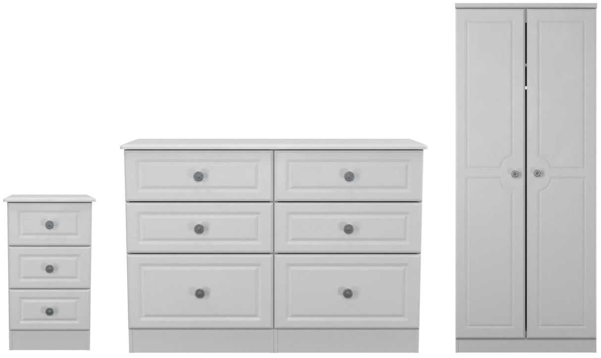 Pembroke Wardrobe, 3 Drawer Bedisde & 6 Drawer Chest - Welcome Furniture