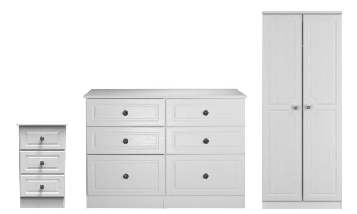 Pembroke Wardrobe, 3 Drawer Bedisde & 6 Drawer Chest - Welcome Furniture