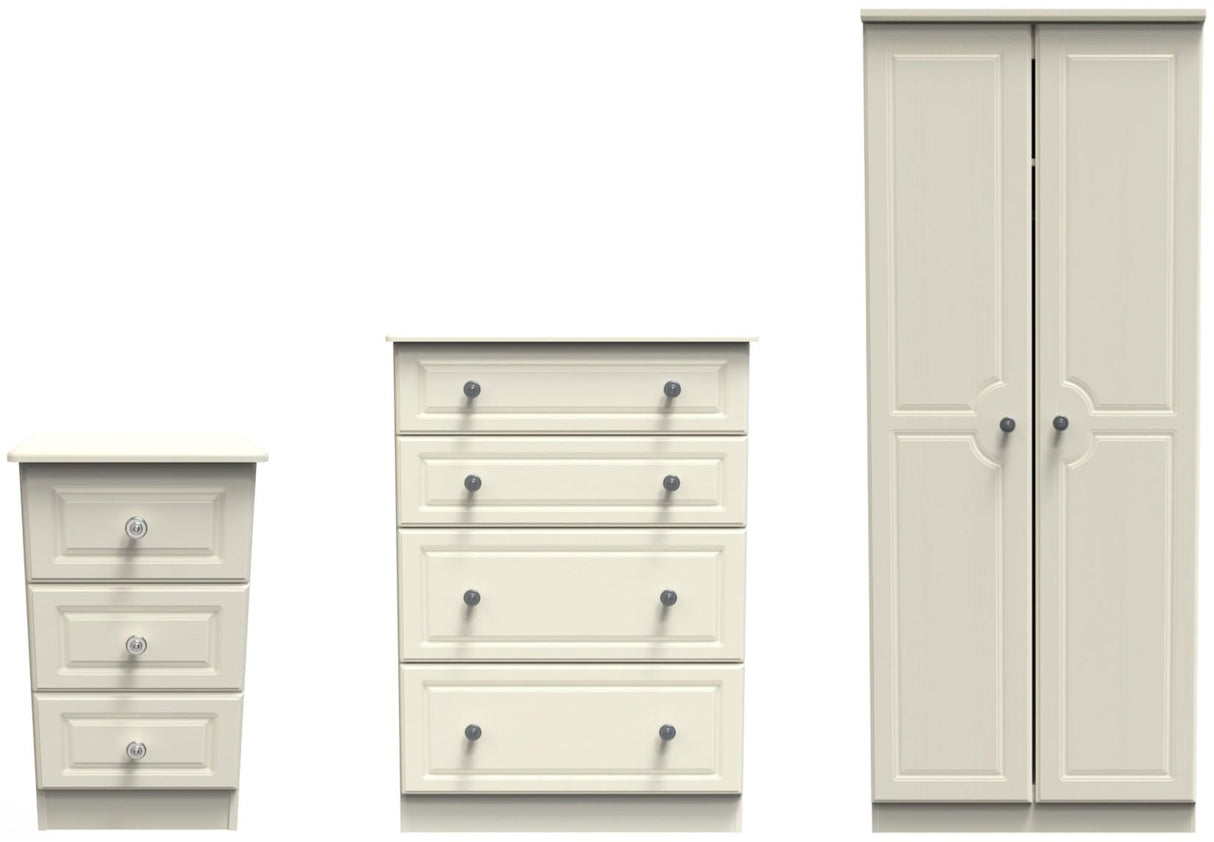 Pembroke Wardrobe, 3 Drawer Bedside & 4 Drawer Chest - Welcome Furniture