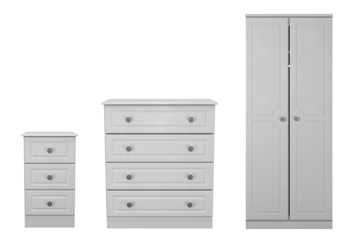 Pembroke Wardrobe, 3 Drawer Bedside & 4 Drawer Chest - Welcome Furniture