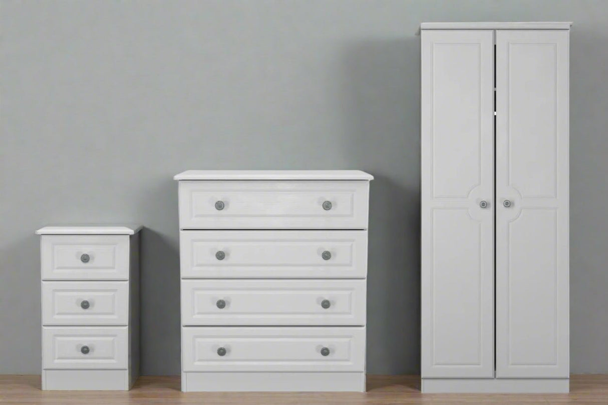 Pembroke Wardrobe, 3 Drawer Bedside & 4 Drawer Chest - Welcome Furniture