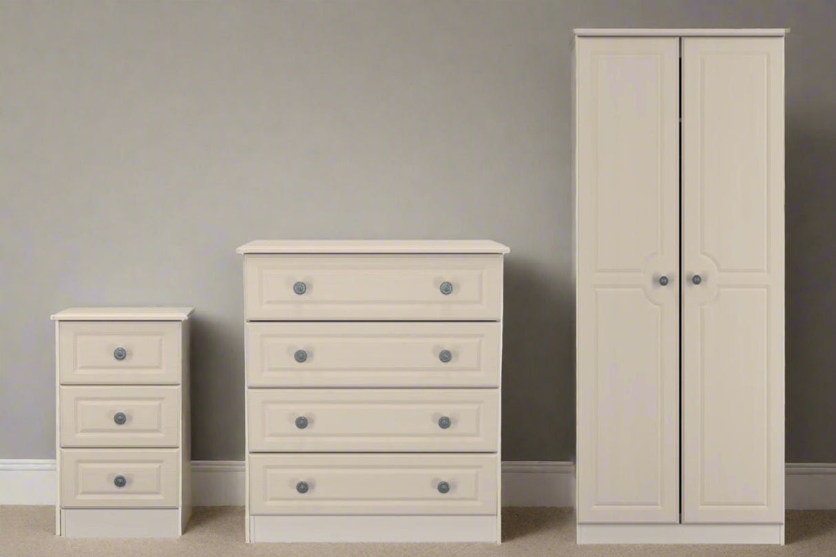 Pembroke Wardrobe, 3 Drawer Bedside & 4 Drawer Chest - Welcome Furniture
