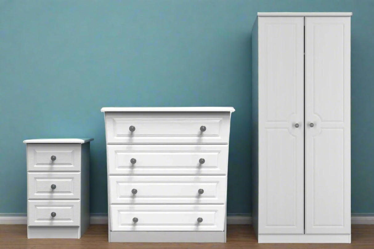 Pembroke Wardrobe, 3 Drawer Bedside & 4 Drawer Chest - Welcome Furniture