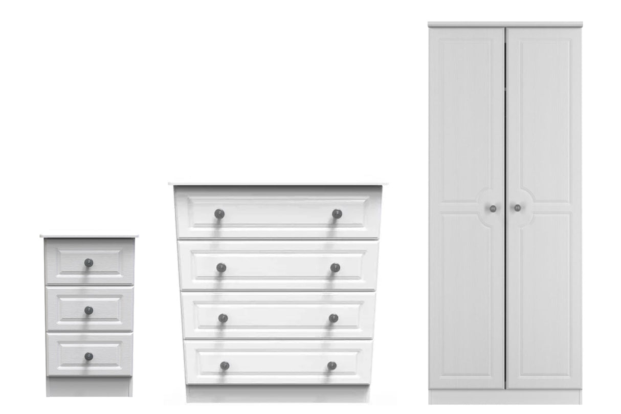 Pembroke Wardrobe, 3 Drawer Bedside & 4 Drawer Chest - Welcome Furniture