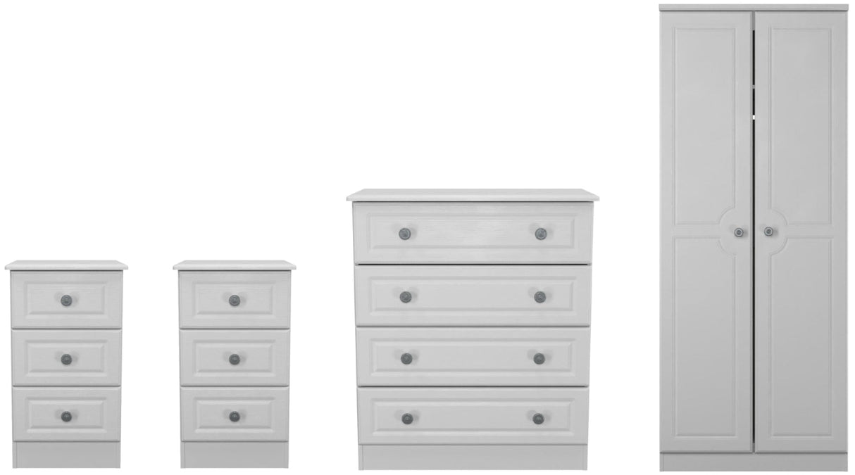 Pembroke Wardrobe, 3 Drawer Bedsides & 4 Drawer Chest - Welcome Furniture