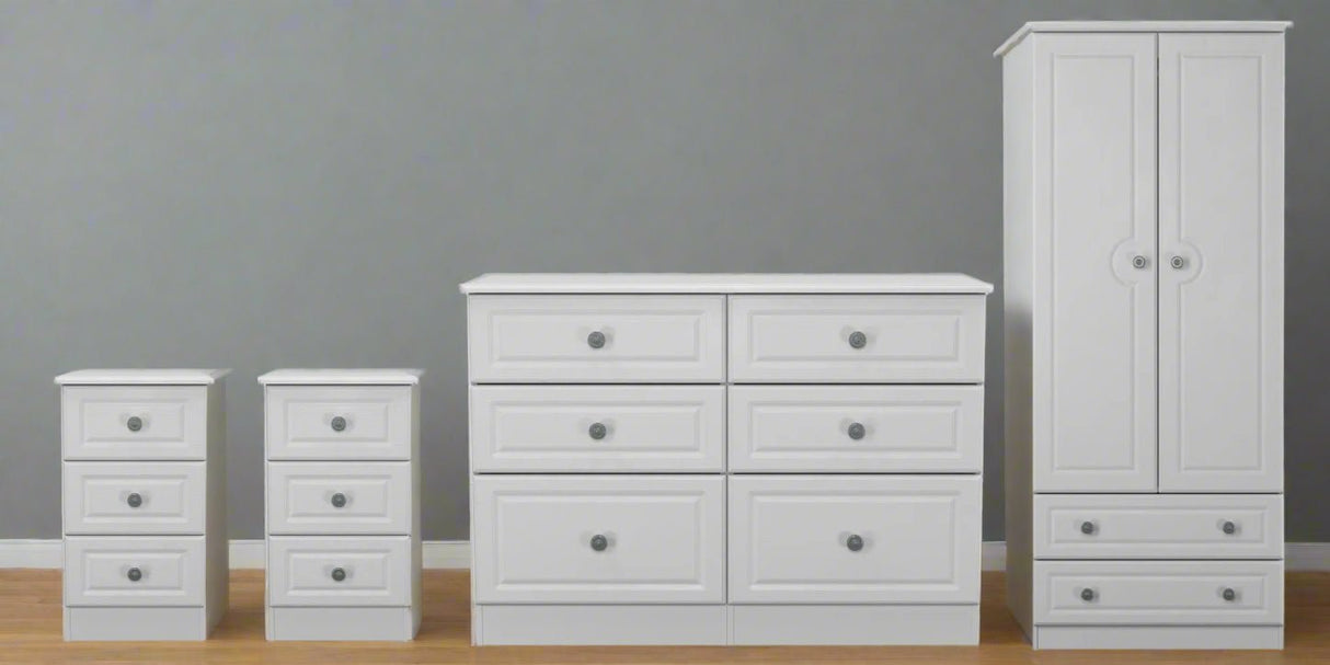 Pembroke Wardrobe, 3 Drawer Bedsides & 6 Drawer Chest - Welcome Furniture