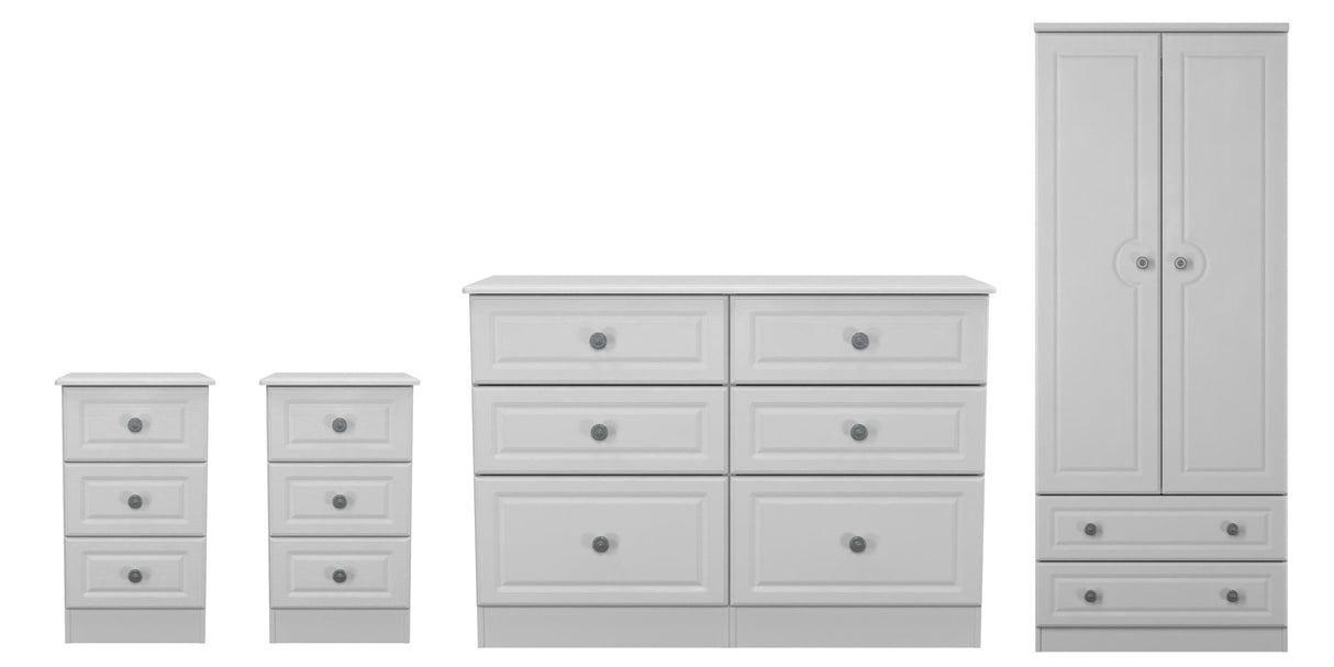 Pembroke Wardrobe, 3 Drawer Bedsides & 6 Drawer Chest - Welcome Furniture