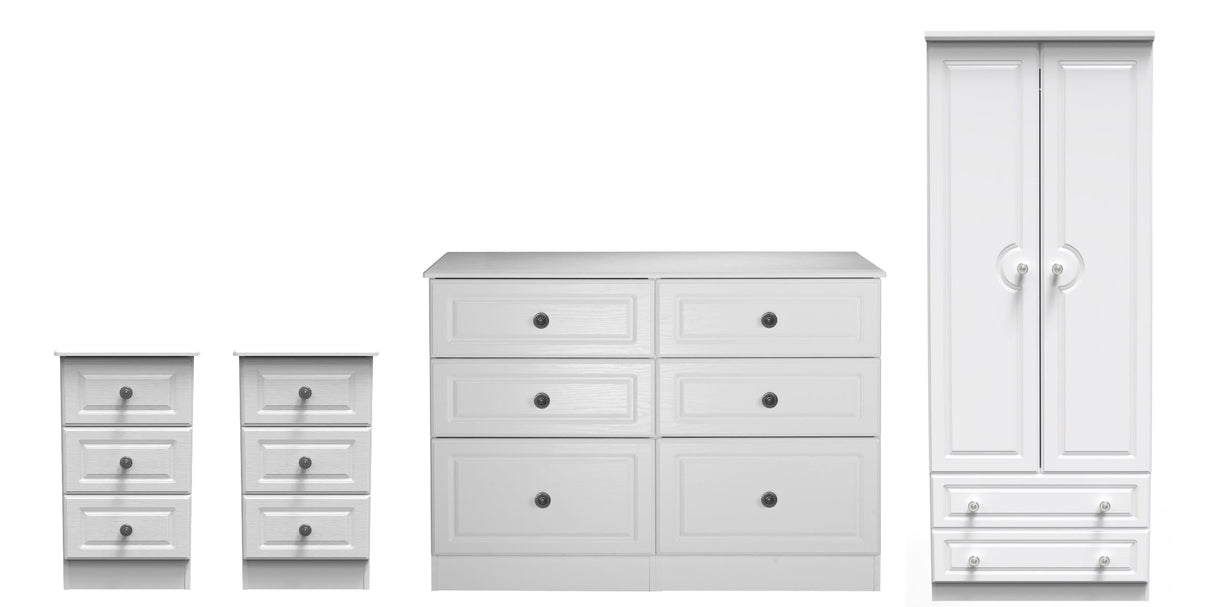 Pembroke Wardrobe, 3 Drawer Bedsides & 6 Drawer Chest - Welcome Furniture