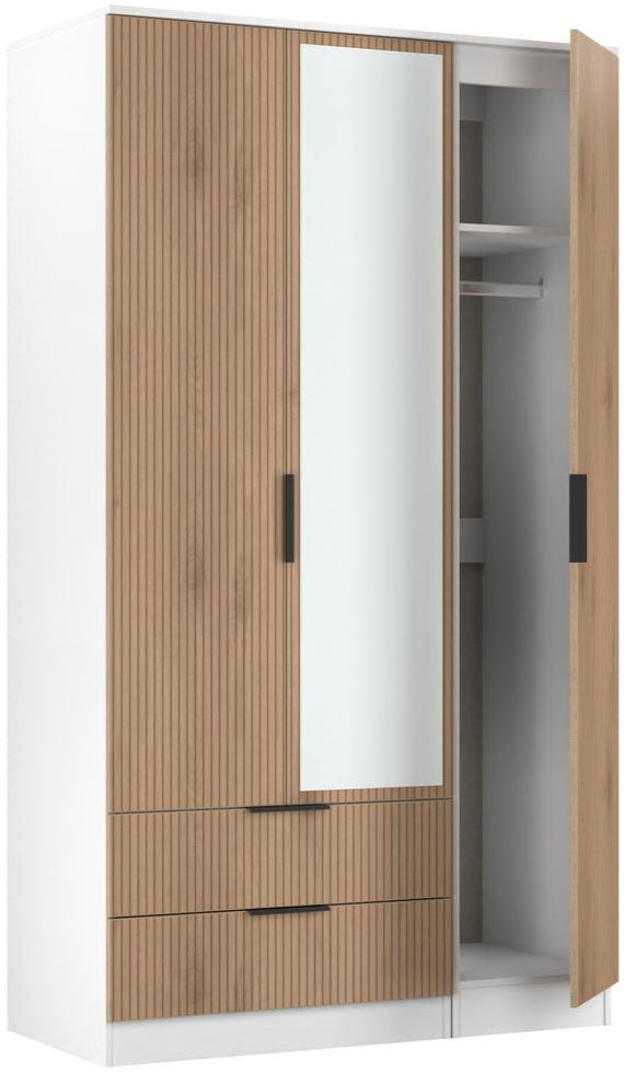 Java Tall Mirrored 2 Drawer 3 Door Triple Wardrobe