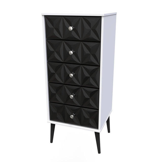 Pixel 5 Drawer Bedside Cabinet with Dark Scandinavian Legs - Welcome Furniture