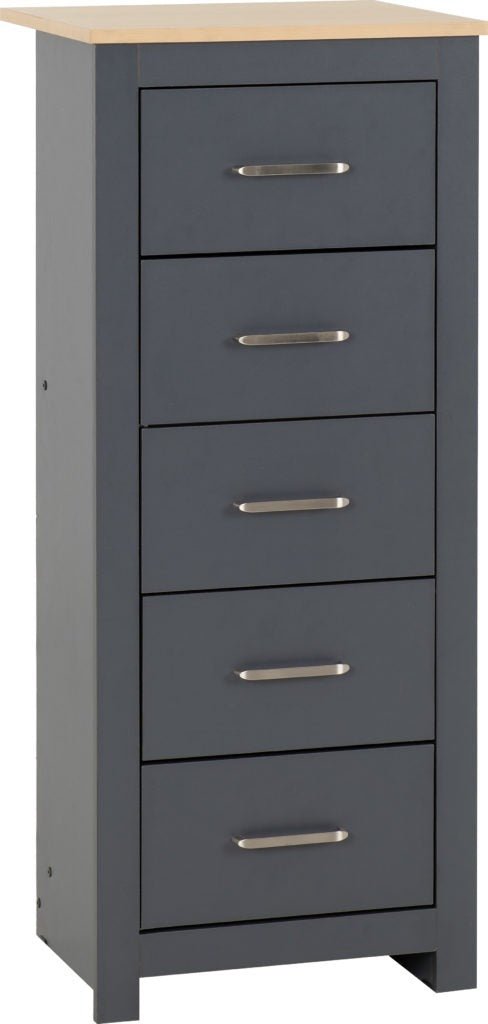 Portland 5 Drawer Narrow Tallboy Chest - Seconique