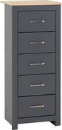 Portland 5 Drawer Narrow Tallboy Chest - Seconique