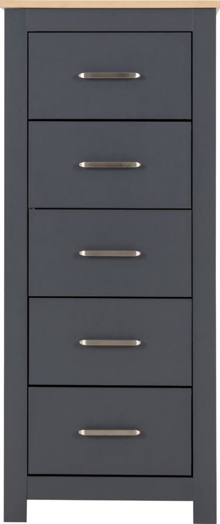 Portland 5 Drawer Narrow Tallboy Chest - Seconique