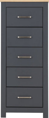 Portland 5 Drawer Narrow Tallboy Chest - Seconique