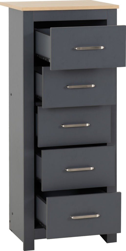Portland 5 Drawer Narrow Tallboy Chest - Seconique