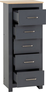 Portland 5 Drawer Narrow Tallboy Chest - Seconique