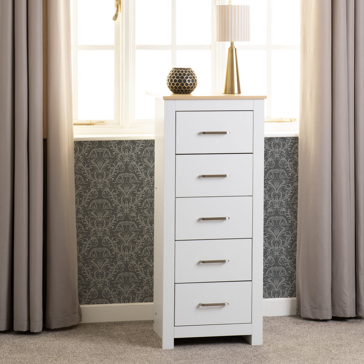 Portland 5 Drawer Narrow Tallboy Chest - Seconique