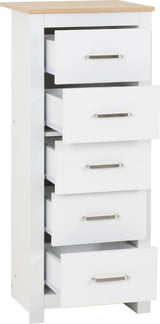 Portland 5 Drawer Narrow Tallboy Chest - Seconique