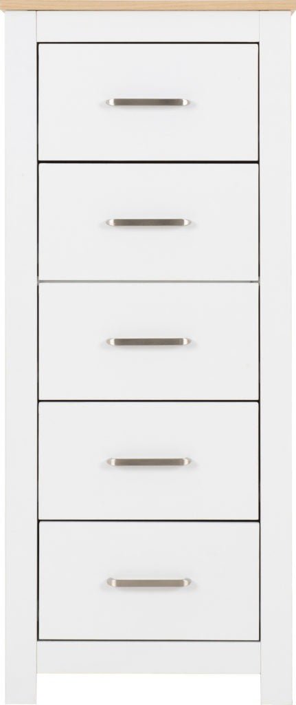 Portland 5 Drawer Narrow Tallboy Chest - Seconique