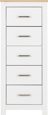 Portland 5 Drawer Narrow Tallboy Chest - Seconique