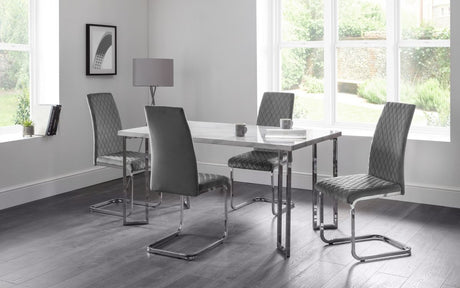 Calabria Pair of Grey Velvet Cantilever Dining Chairs