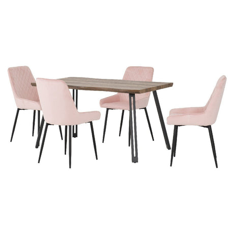 Quebec Wave Edge Dining Set with 4 Velvet Avery Chairs - Seconique