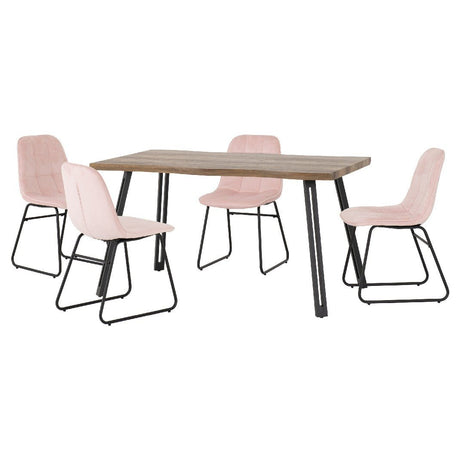Quebec Wave Edge Dining Set with 4 Velvet Lukas Chairs - Seconique