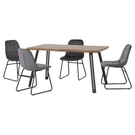 Quebec Wave Edge Dining Set with 4 Velvet Lukas Chairs - Seconique