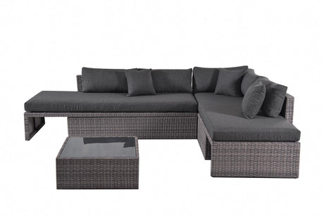 Rattan 3 Piece Garden Corner Sofa Set with Table - TGC