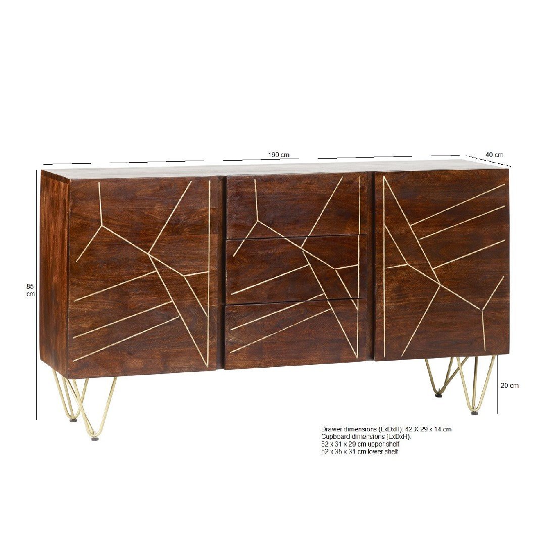 Reclaimed Wood 2 Door 3 Drawer Sideboard - Indian Hub