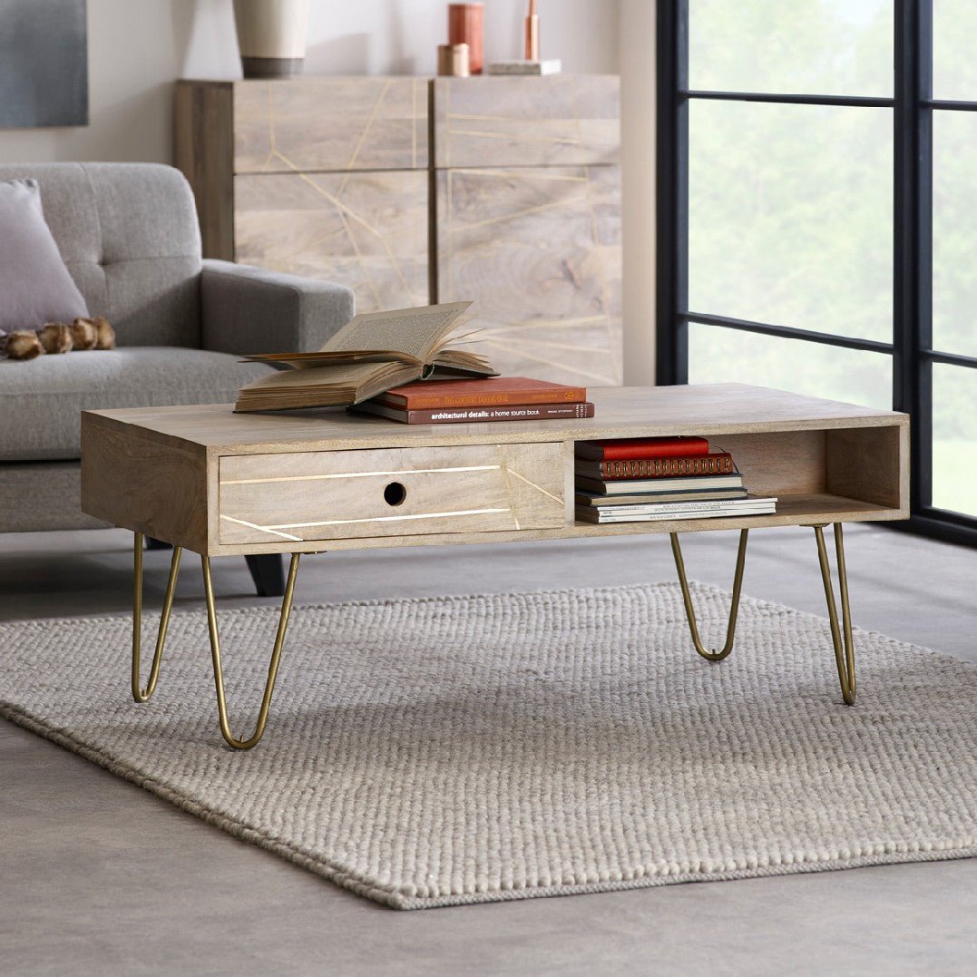 Reclaimed Wood 2 Drawer Coffee Table - Indian Hub