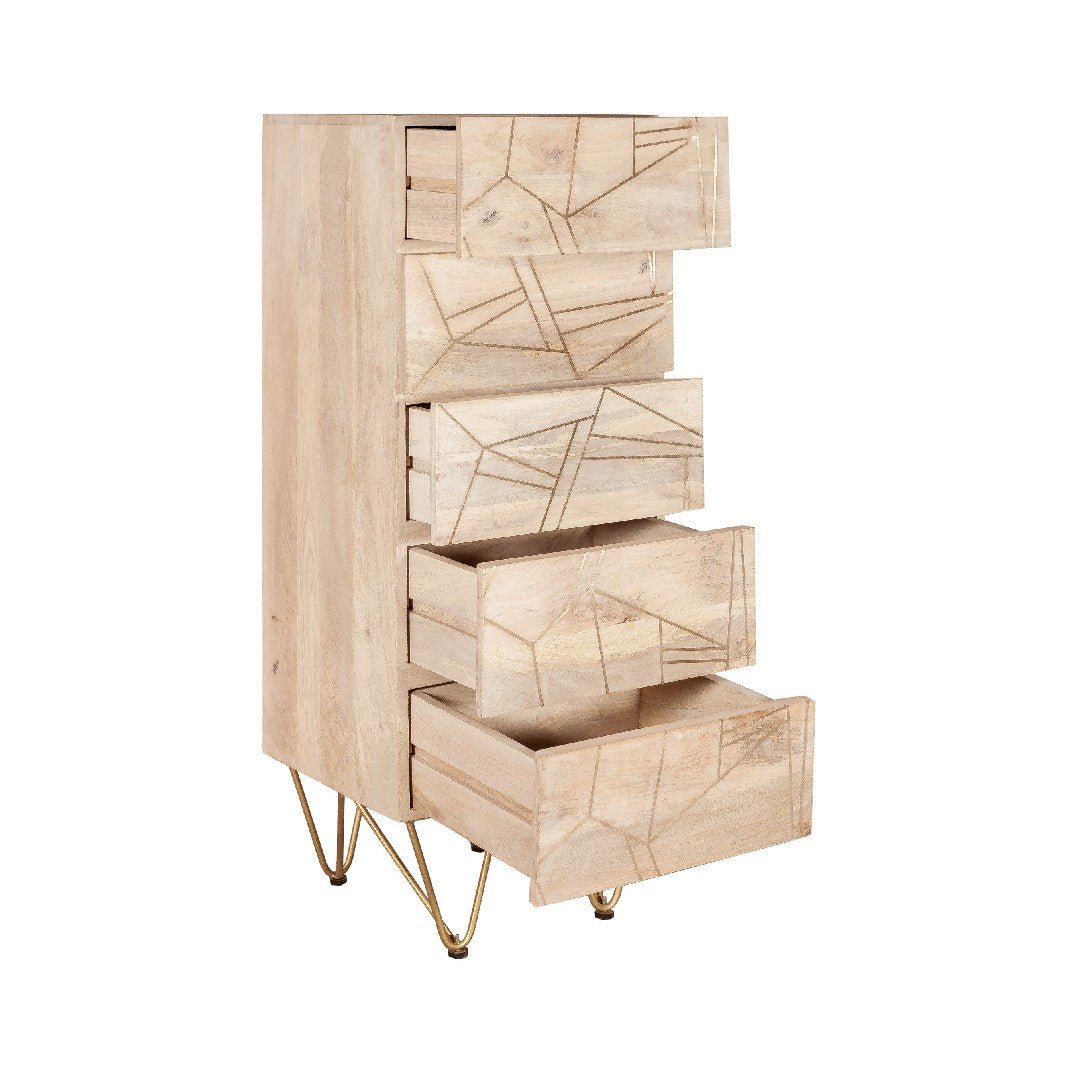 Reclaimed Wood 5 Drawer Narrow Chest - Indian Hub