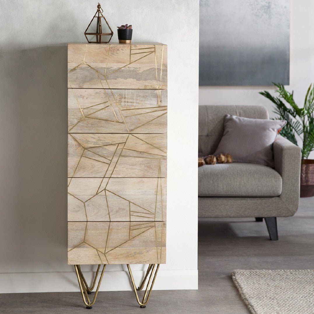 Reclaimed Wood 5 Drawer Narrow Chest - Indian Hub
