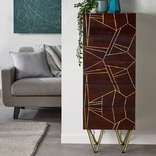 Reclaimed Wood 5 Drawer Narrow Chest - Indian Hub
