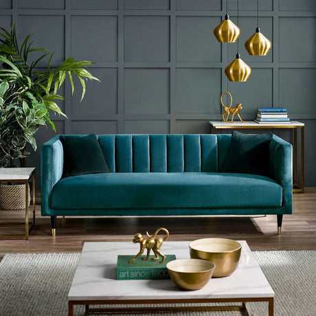 Salma Scalloped Back Velvet 3 Seater Sofa - Julian Bowen