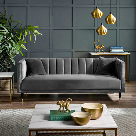 Salma Scalloped Back Velvet 3 Seater Sofa - Julian Bowen