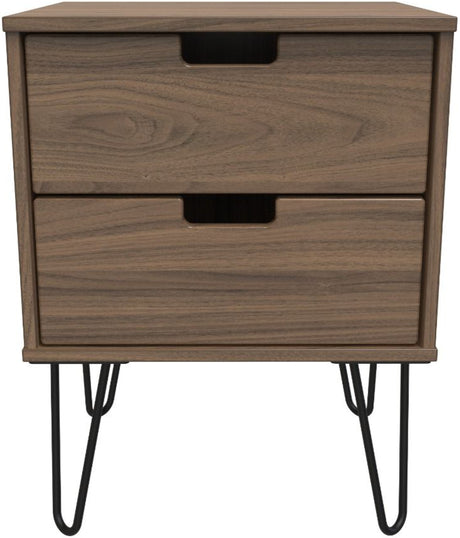 Shanghai 2 Drawer Bedside Table with Black Hairpin Legs