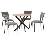 Sheldon Round Wooden Dining Set with 4 Velvet Chairs - Seconique
