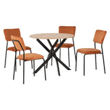 Sheldon Round Wooden Dining Set with 4 Velvet Chairs - Seconique